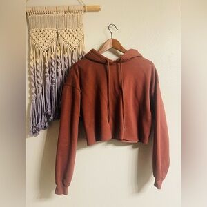 Fabletics-Cozy Brown Fleece Cropped Hoodie-Size: Medium